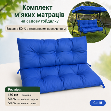 130*50*50  - Комплект м'яких матраців з каретною стяжкою на ґудзиках, синій