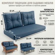 Комплект м'яких подушок для вуличних меблів (палетні та ротангові дивани)